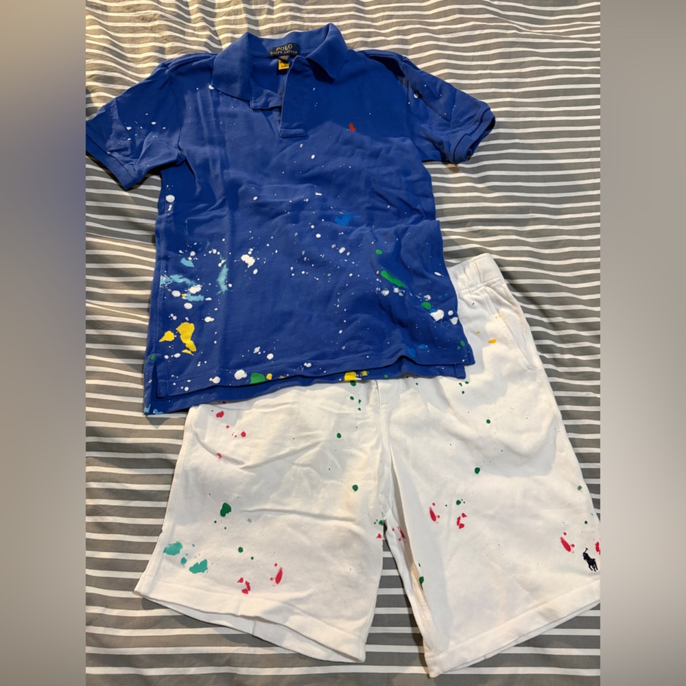 Polo by Ralph Lauren paint splatter shirt and shorts M/L average size 12-14
